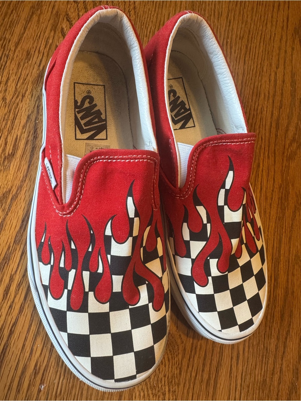 Vans Slip-On Racing Checkerboard Flame Skate Shoes Red Black